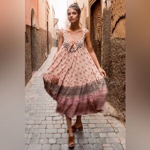 Spell Lionheart Pink and Brown Midi Dress XS